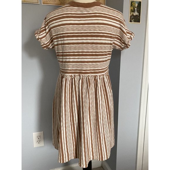 American Eagle Short Sleeve Mini Dress Brown And White Stripes XS - Picture 2 of 4